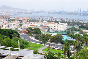 The container terminal of the city of Las Palmas as seen from Doramas Park