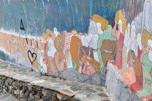 The christian painting of “Moses crossing the sea” is on the wall of church
