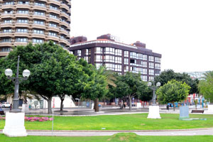 Green space of Skate Park is near the BBVA bank