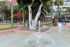 The fountain of Skate Park is located near the children's playground