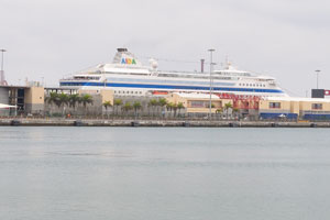 AIDA cruise ship is currently docked at the ferry terminal of Las Palmas