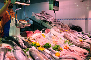 The huge variety of fish is presented in the Mercado Central market