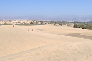 A superb wide sandy Maspalomas beach backed by the world famous sand dunes
