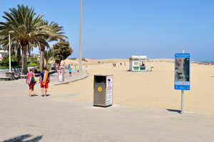 A waste container is on Maspalomas beach