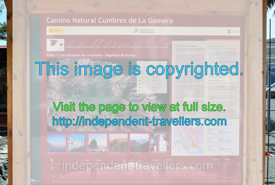 An information board in San Sebastián de La Gomera reads “Camino Natural Cumbres de la Gomera”