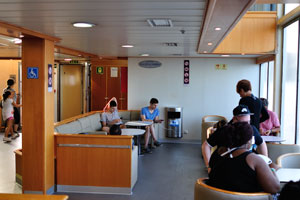 Soft sofas and chairs are placed inside Volcán de Taburiente ferry