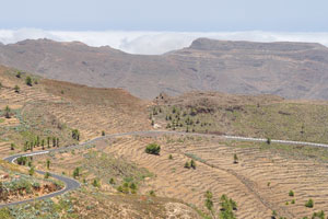 Barranco de la Guancha is photographed with the low-lying clouds on the background