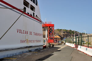 The inscription on the Naviera Armas ferry reads “Volcán de Taburiente ferry, Santa Cruz de Tenerife”