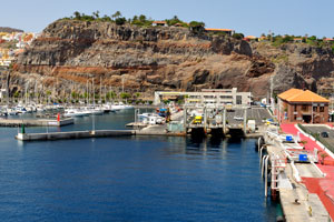 Puerto de la Gomera port as seen from the docked Naviera Armas ferry