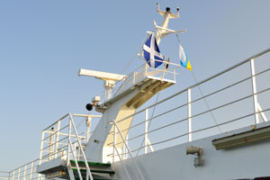 The flag of the Autonomous Community of the Canary Islands is located on the top of Volcán de Taburiente ferry