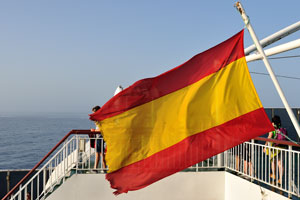 The Spanish flag is waving over Volcán de Taburiente ferry