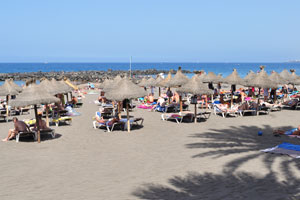This is Playa de Troya beach in the noon