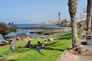 Some sunbathers on Playa de Troya beach prefer the grass to the sand