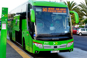 A bus number 343 “Los Cristianos to Puerto de la Cruz” is at Los Cristianos bus station