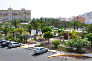 The entrance to the “San Marino” apartment complex from Los Cristianos bus station as seen from the interior balcony of apartment where we stayed
