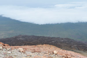 The edge of a multi-kilometer wide cloud is located much lower the Mount Teide peak