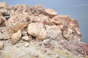 The rocks around the Mount Teide crater are yellow and white