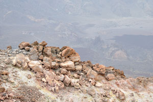 This view opens from the Mount Teide crater in a cloudy day