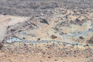 The Mirador La Fortaleza observation platform as seen from the edge of Mount Teide crater
