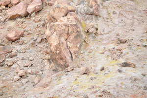The presence of sulfur can be detected from the yellow spots in the Mount Teide crater and the typical bad smell, like a rotten egg
