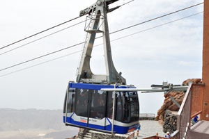 A car of the Teleférico del Teide cableway approaches to Teide Cable Car upper station