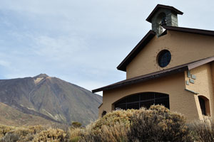 Ermita de las Nieves church is on the background of Mount Teide