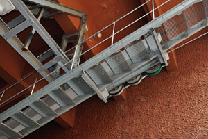 A technical staircase is located under the ceiling of Teide Cable Car lower station