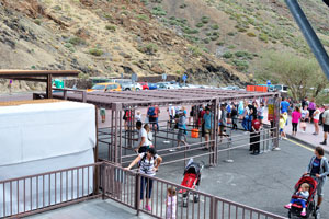 Crowd control barriers are mounted on Teide Cable Car lower station