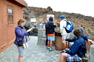 People are on the viewing platform of Teide Cable Car upper station