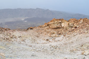 The Mount Teide crater is full of sulfuric smells rising up from hidden under the surface numerous fumaroles