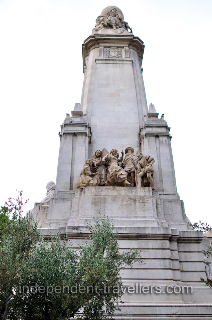 This is one of the sides of Cervantes monument on Plaza de España