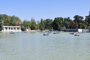 Rowboats float across Estanque Grande del Retiro pond