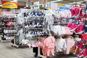 Kids and baby clothes are in Alcampo hypermarket