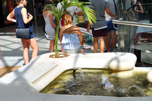 A fountain is in La Vaguada shopping mall