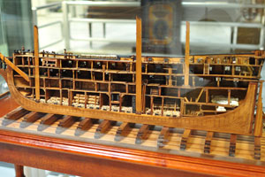This longitudinal section of the ship model is located in the main hall