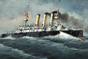The Spanish cruiser Vizcaya “1891-1898” by Rafael Monleón y Torres (oil on canvas)