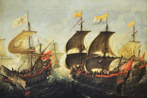 “Naval combat between the Spaniards and the Turks” by Juan de la Corte