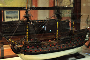 This is the model of Royal ship Carlos with three bridges and 114 cannons “1766”