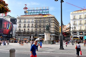 The equestrian statue of King Charles III is located on Puerta del Sol public square