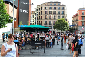 Starbucks coffee shop is located on Plaza del Callao square
