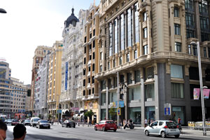 Gran Vía is an ornate and upscale shopping street located in central Madrid
