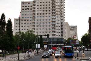 This is Gran Vía street in the area of Plaza de España square