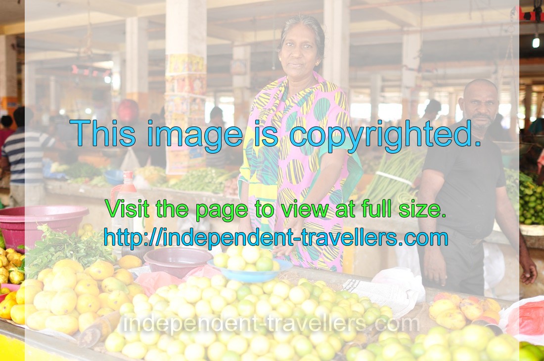 A female vendor sells limes