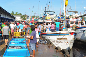 Fish vendors and fishing ships