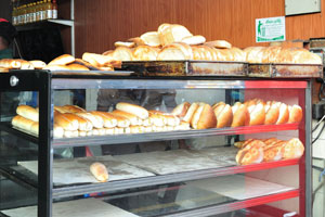 Bread products are for sale in Plaza Food Court
