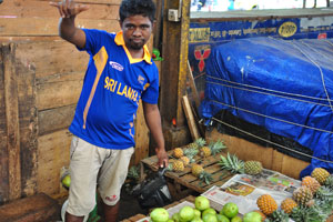 A male vendor sells guavas at FOSE fruit & vegetable market