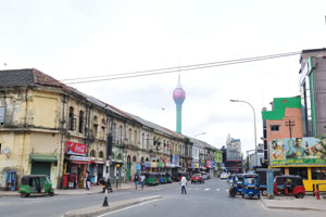 The Lotus Tower as seen from Justice Akbar Mawatha street