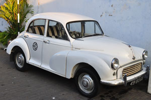 A white vintage automobile