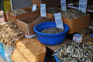 Dried fish are for sale on Olcott Mawatha street