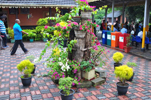Peradeniya Junction railway station is decorated with a flower landscape design